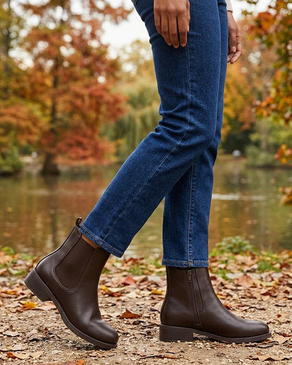 Bottines en simili à cheville élastiquée - Marron