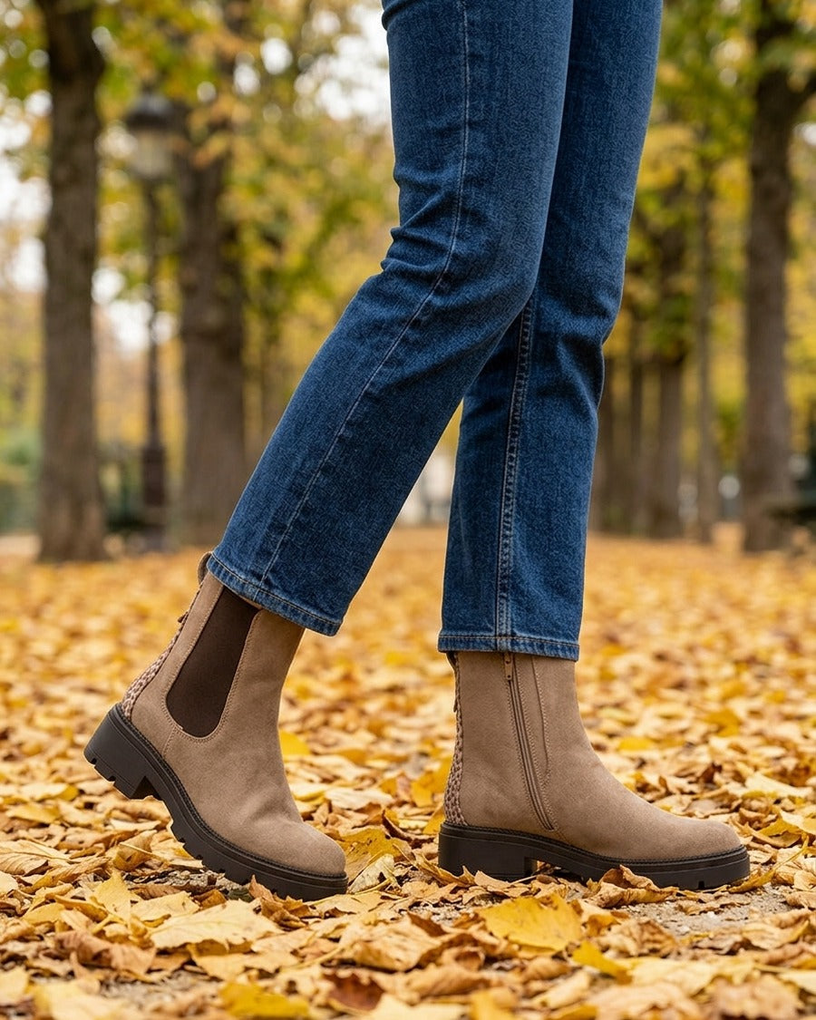 Bottines suédine contrefort tacheté - Taupe
