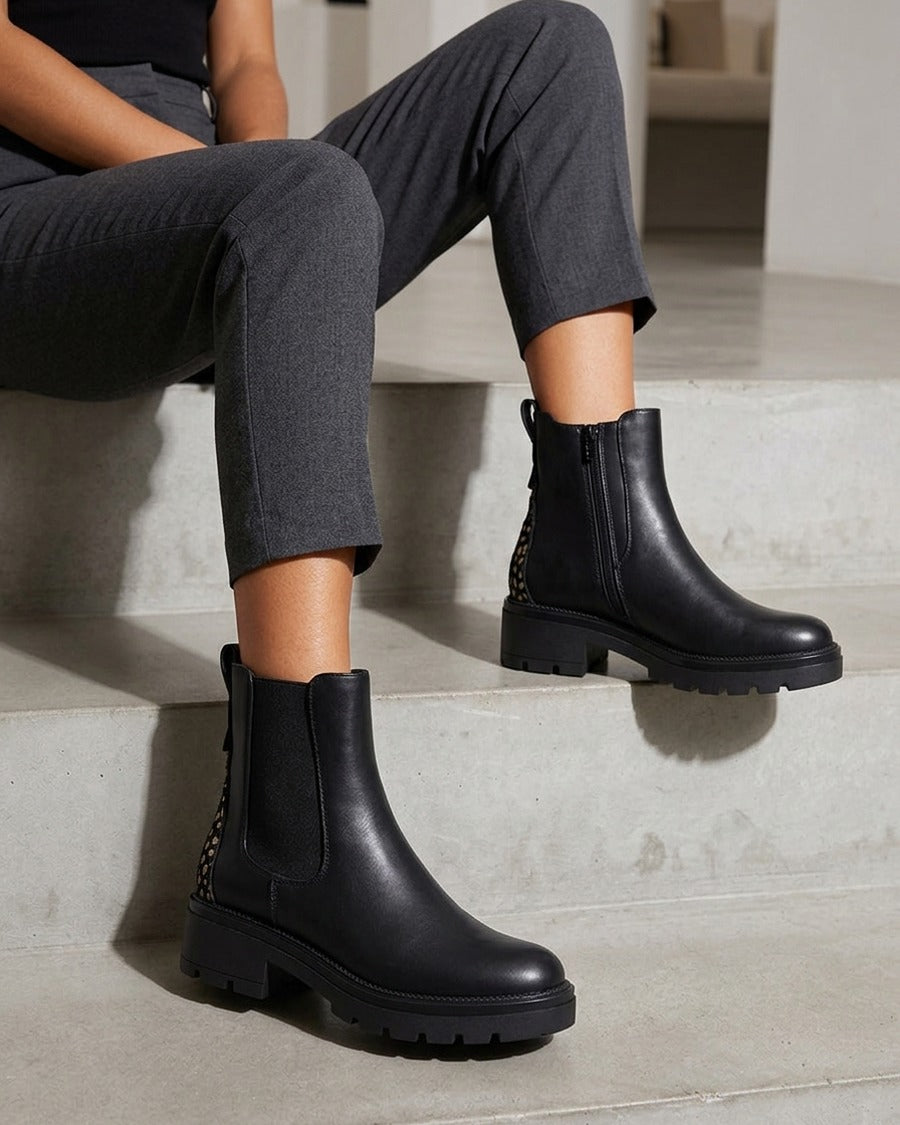 Bottines simili contrefort tacheté - Noir