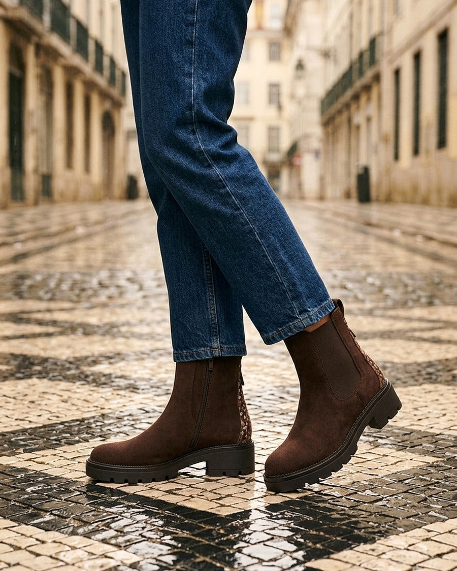 Bottines suédine contrefort tacheté - Chocolat