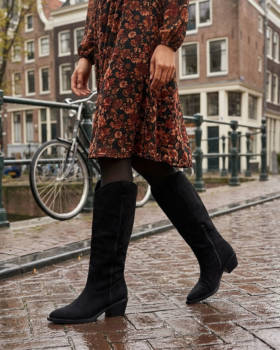 Bottes en suédine style santiags - Noir