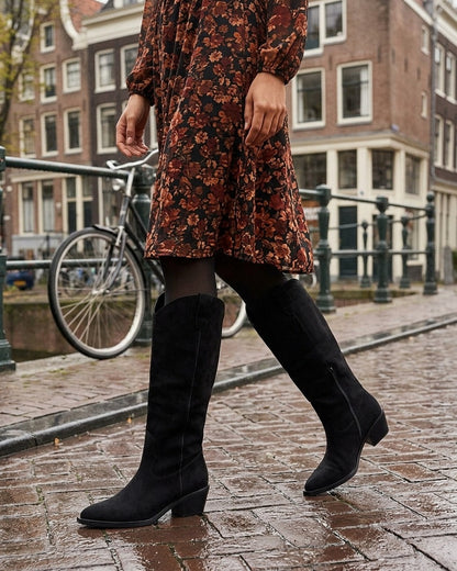 Bottes en suédine style santiags - Noir