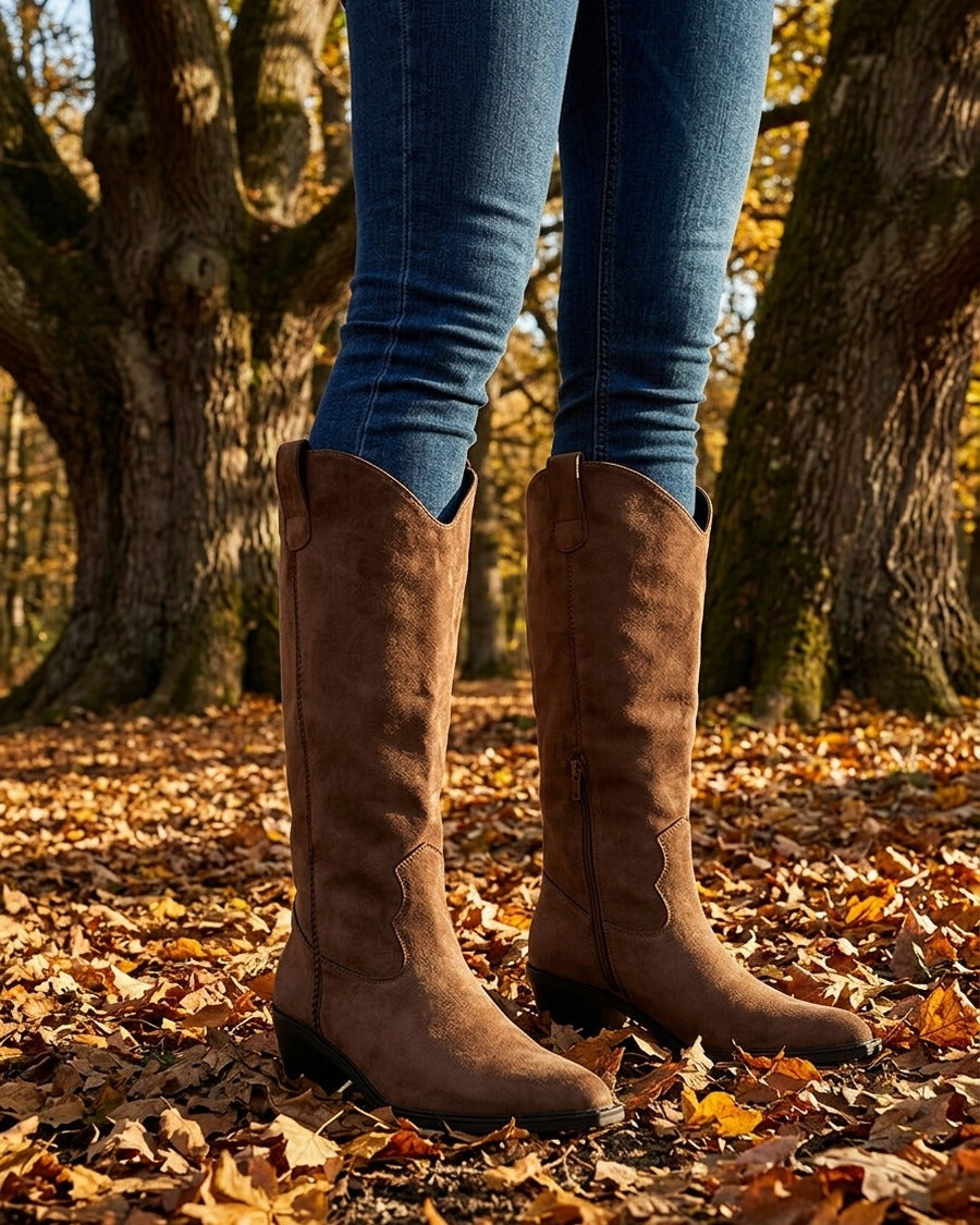 Bottes en suédine style santiags - Marron