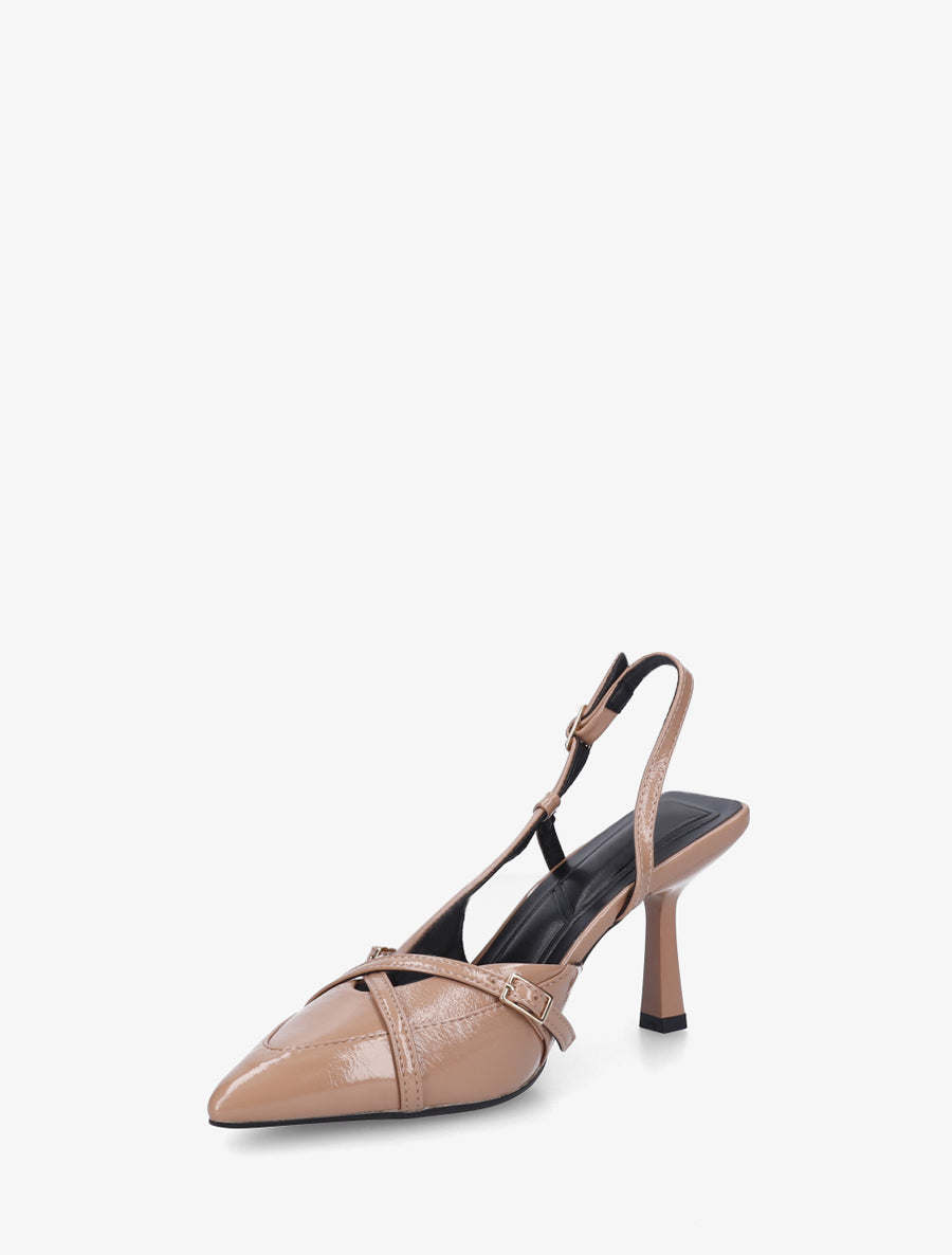 Escarpins en simili à brides croisées - Taupe - 3