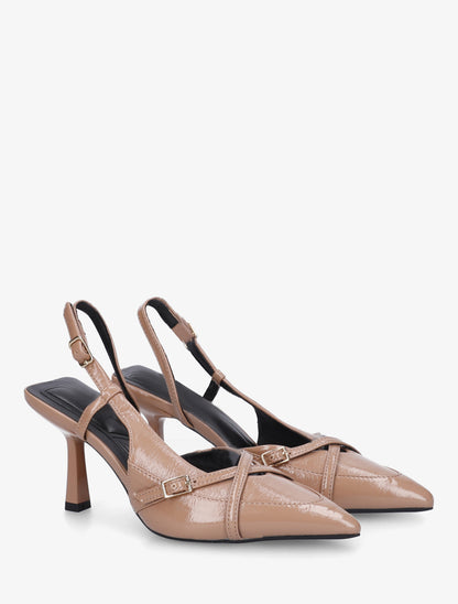 Escarpins en simili à brides croisées - Taupe - 4