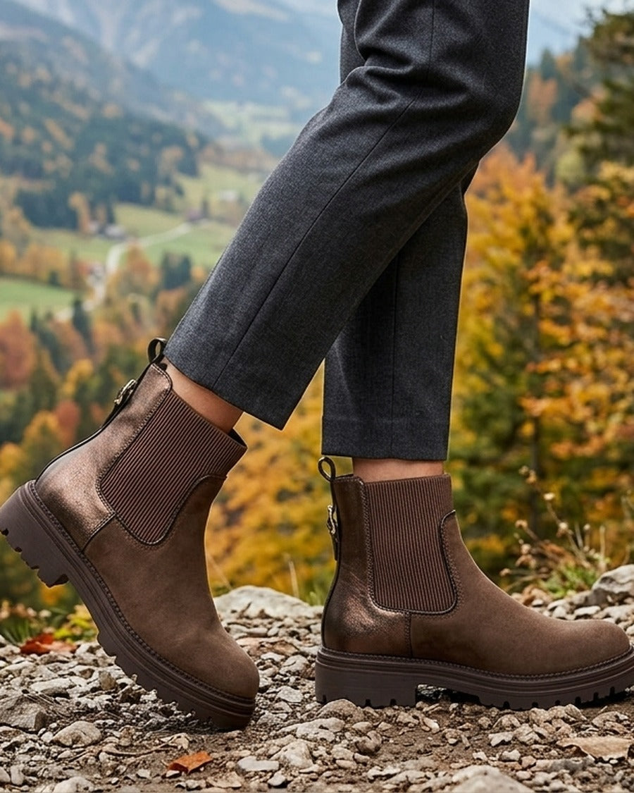 Bottines chelsea suédine contrefort irisé - Marron