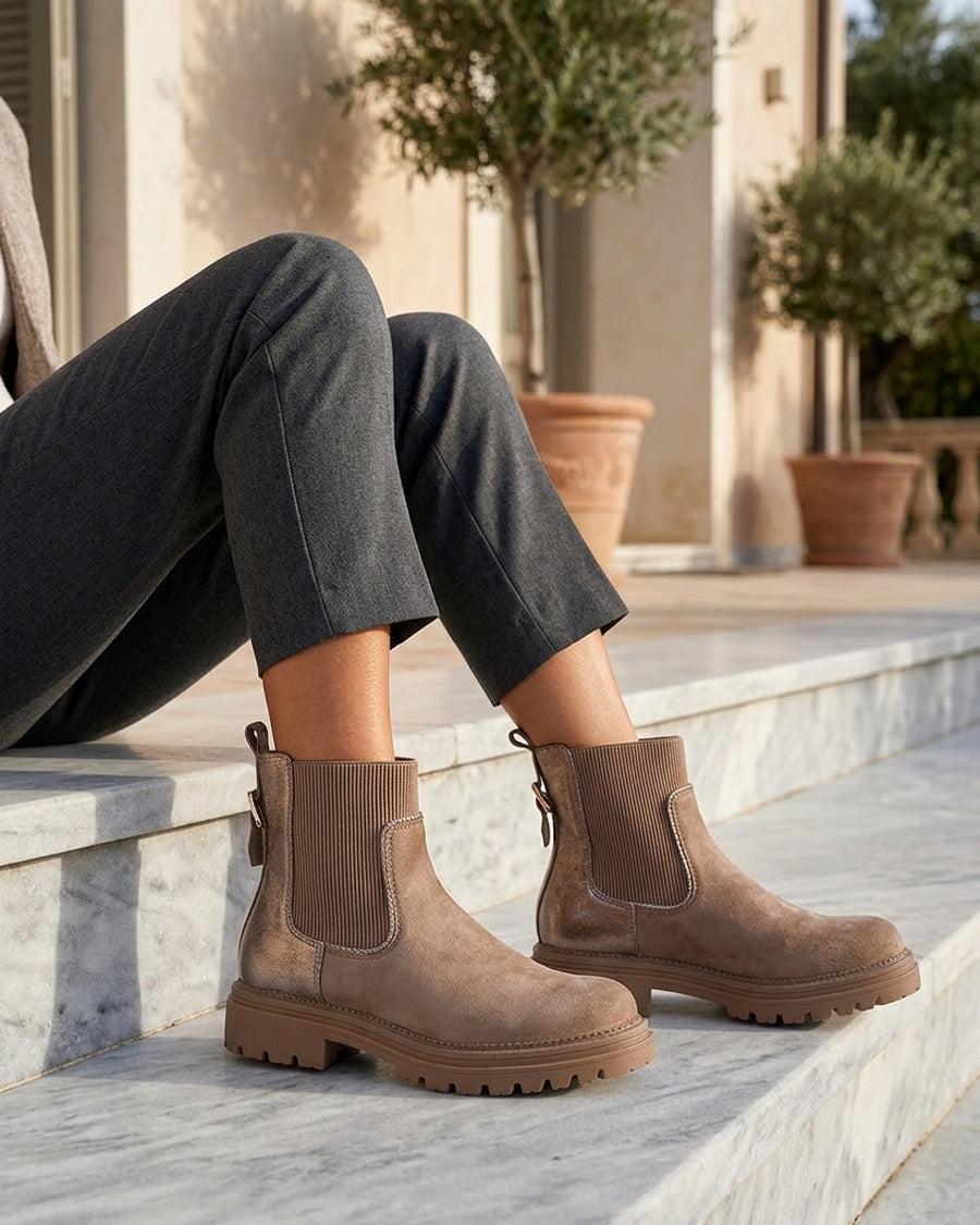Bottines chelsea suédine contrefort irisé - Beige foncé