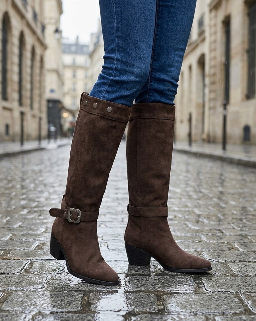 Bottes ajustables en suédine - Chocolat