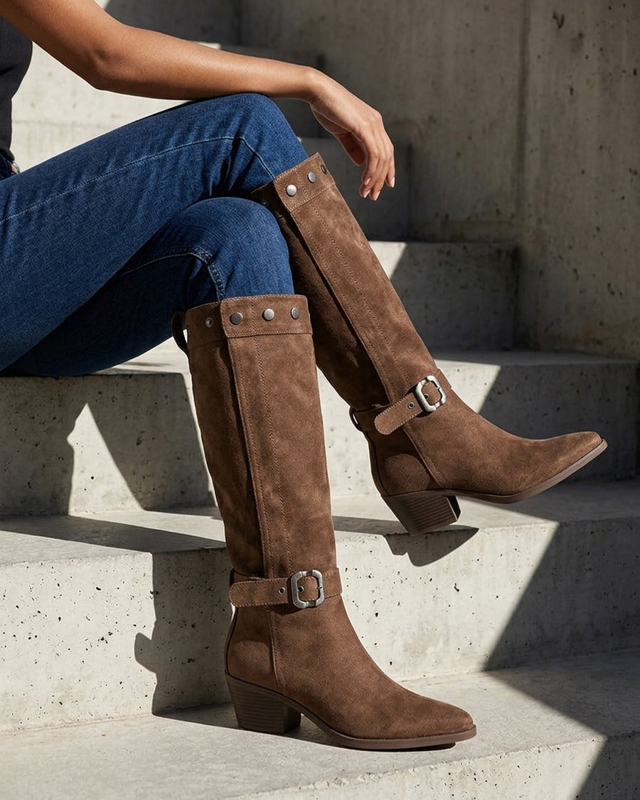 Bottes ajustables en suédine - Marron