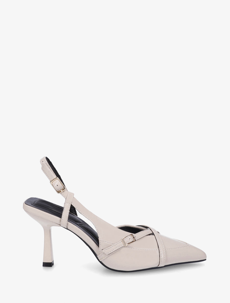 Escarpins en simili à brides croisées - Beige - 1
