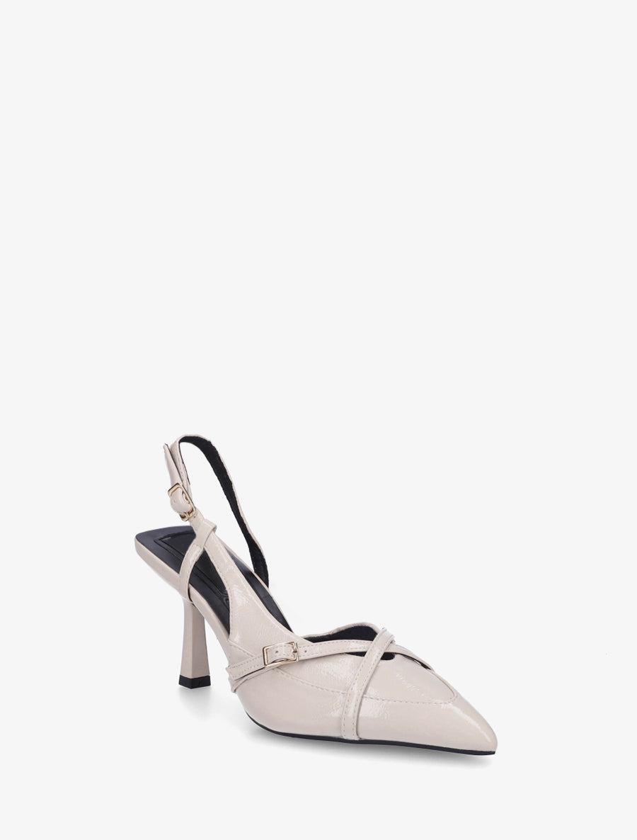 Escarpins en simili à brides croisées - Beige - 2