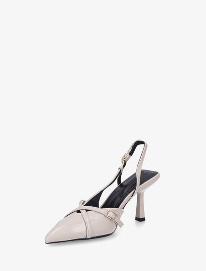 Escarpins en simili à brides croisées - Beige - 3