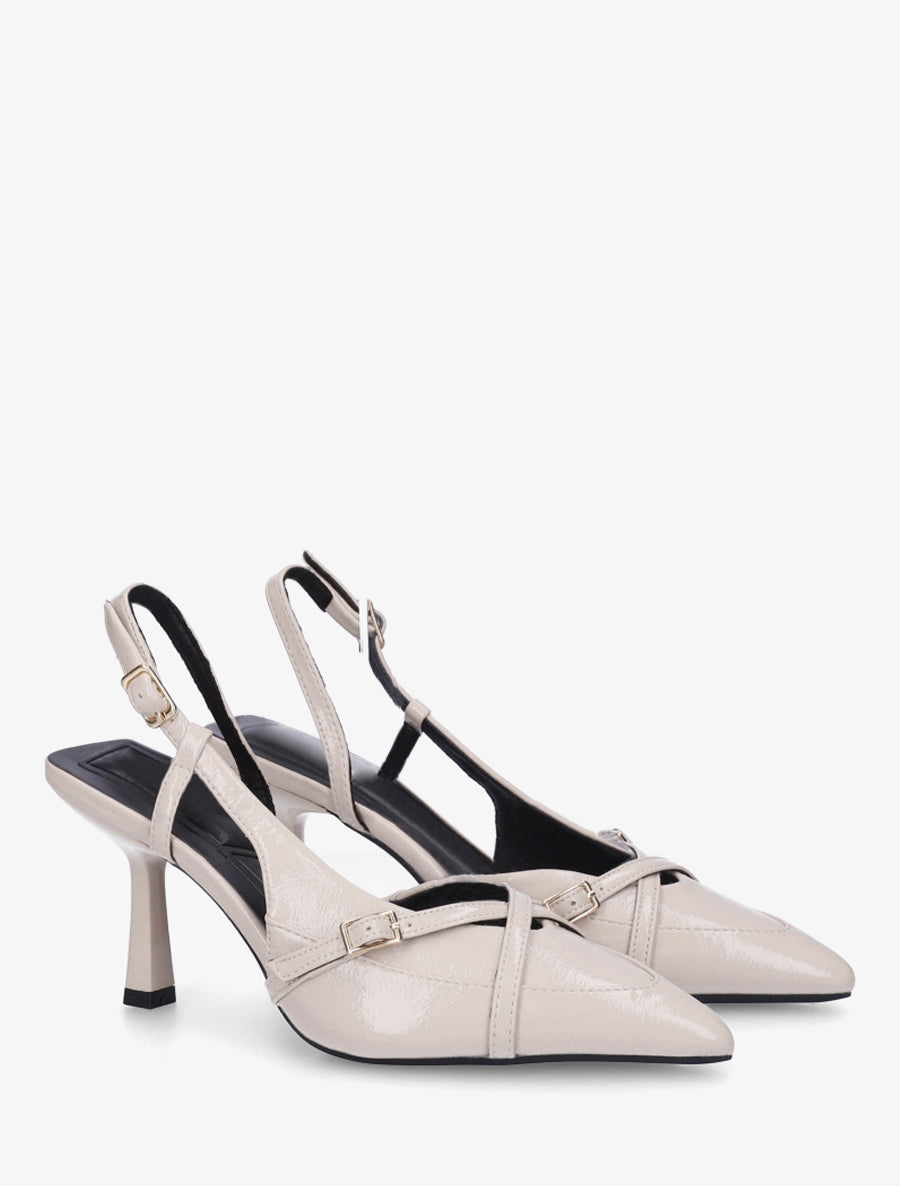 Escarpins en simili à brides croisées - Beige - 4