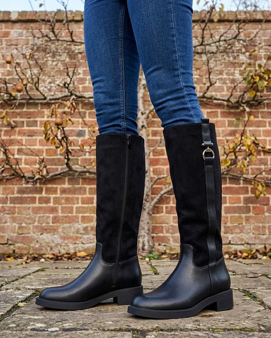 Bottes cavalières bi-matière à boucle - Noir
