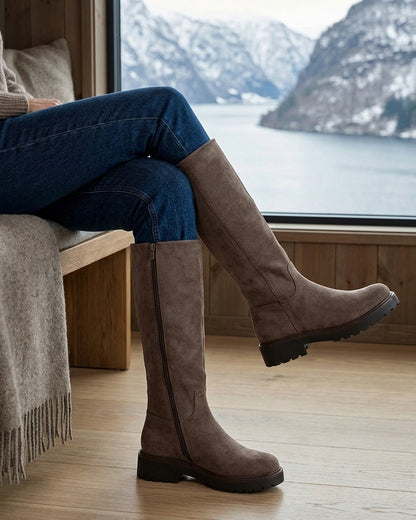 Bottes suédine à semelle crantée - Taupe foncé