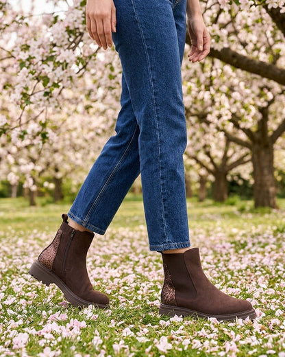 Bottines en suédine à contrefort pailleté - Chocolat