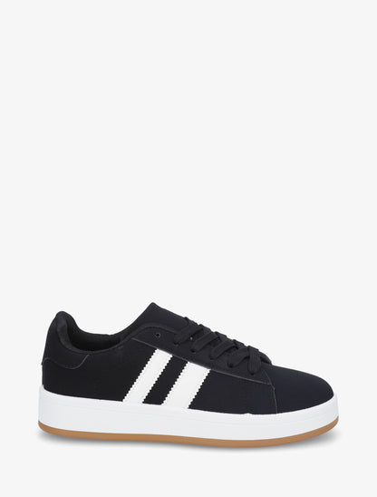 Sneakers effet nubuck à bandes contrastantes - Noir - 1