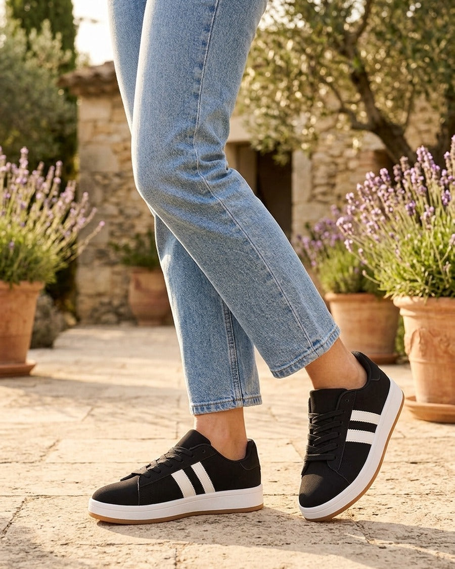 Sneakers effet nubuck à bandes contrastantes - Noir