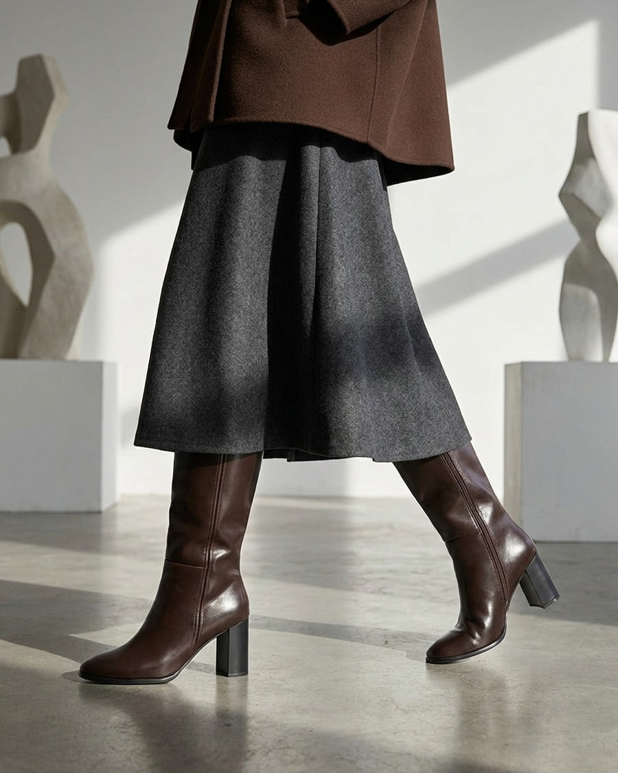 Bottes à talon simili classiques - Chocolat