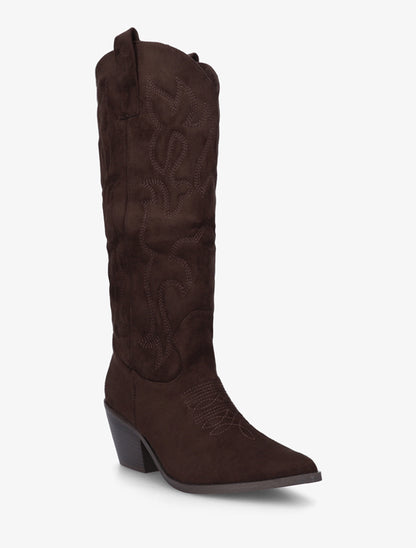 Bottes en suédine style santiag avec coutures en relief - Chocolat - 2