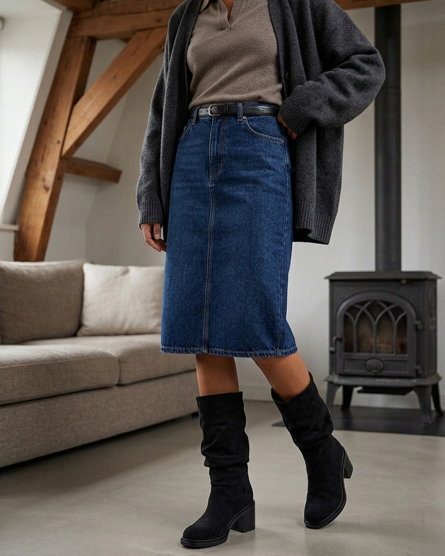Bottes mi-mollet en suédine effet froncé - Noir