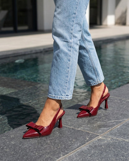 Escarpins vernis à noeud - Bordeaux