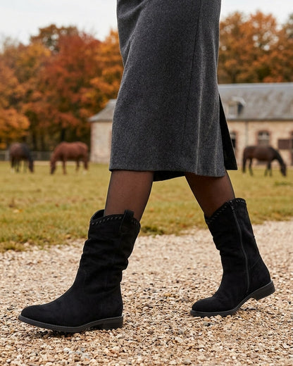 Bottines plissées en suédine - Noir