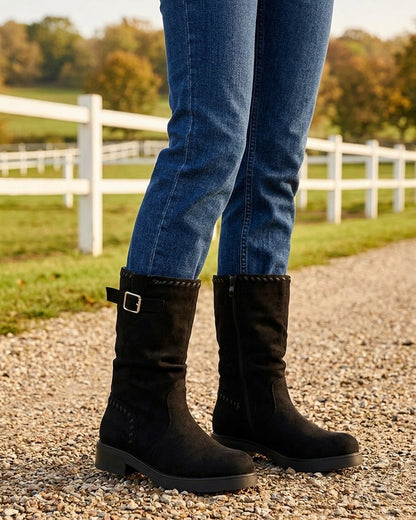 Bottines plissées à bouts ronds - Noir