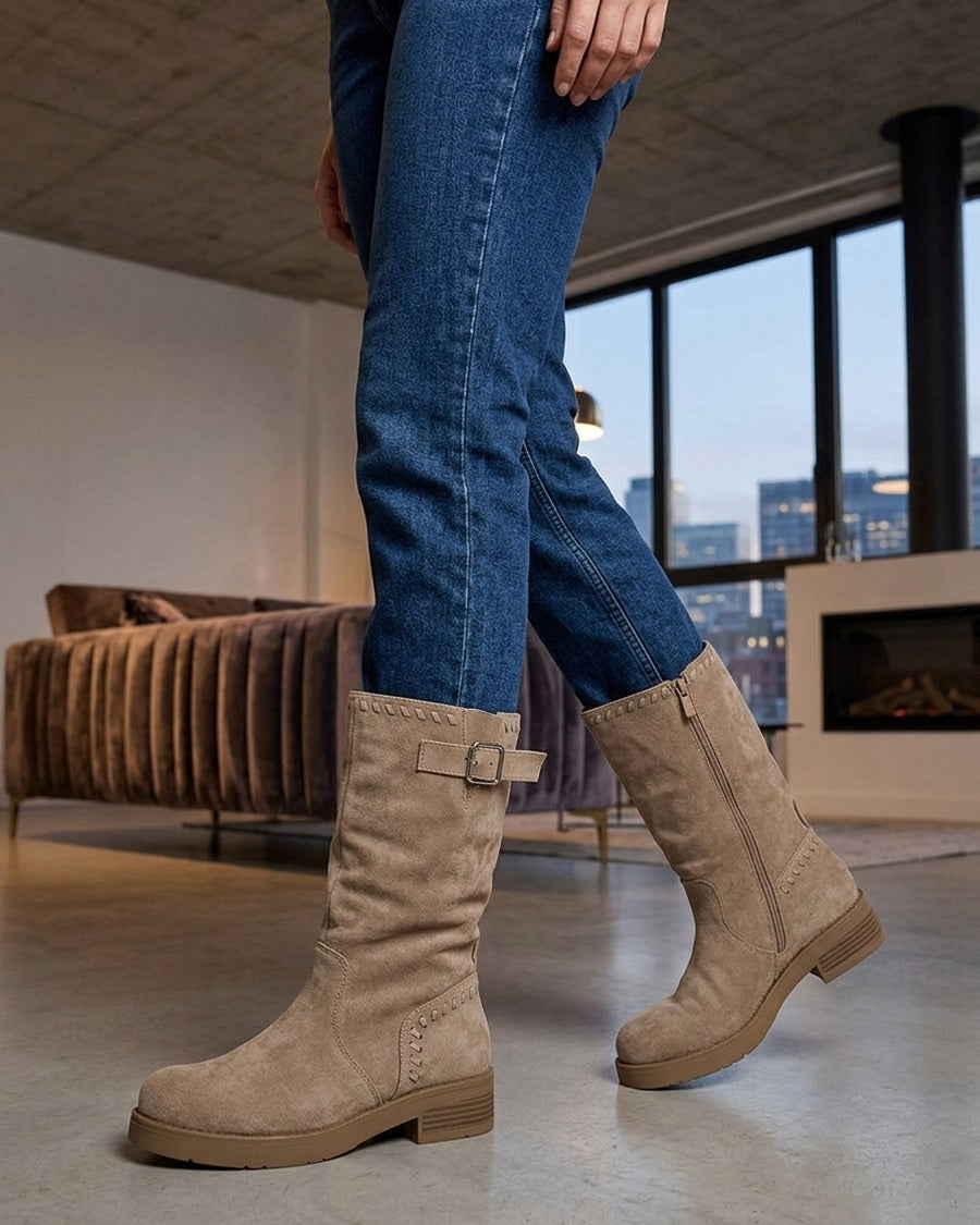 Bottines plissées à bouts ronds - Taupe