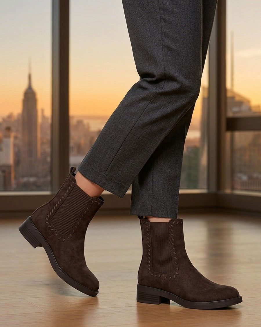 Bottines style chelsea en suédine - Chocolat