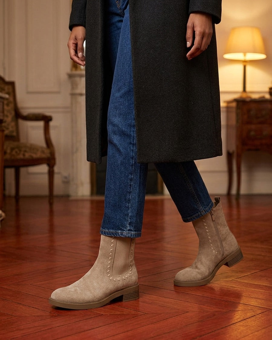 Bottines style chelsea en suédine - Taupe