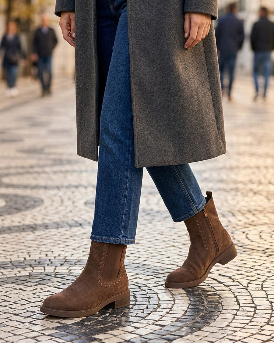 Bottines style chelsea en suédine - Marron