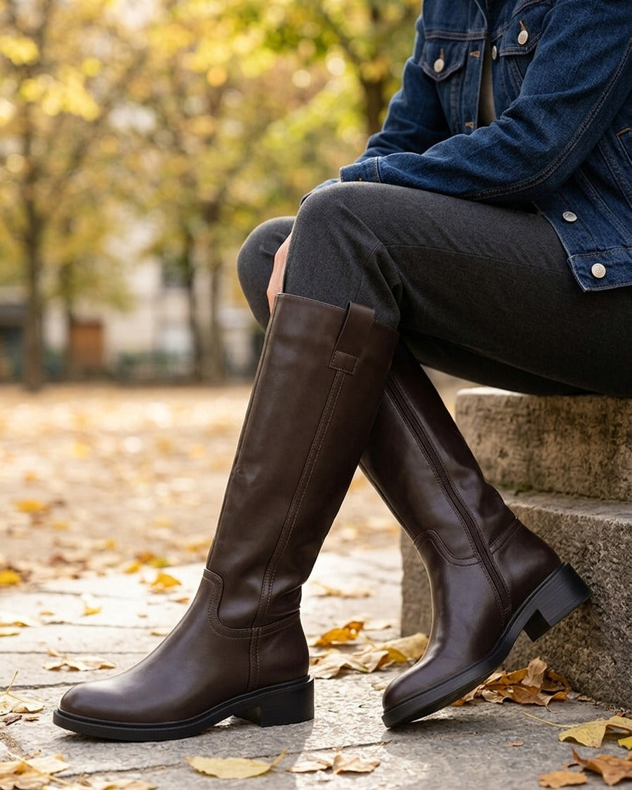 Bottes cavalières en simili - Marron