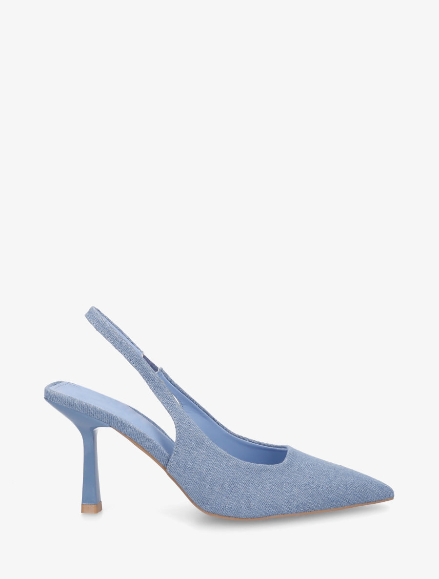 Escarpins pointus à talon ouvert - Bleu denim - 1
