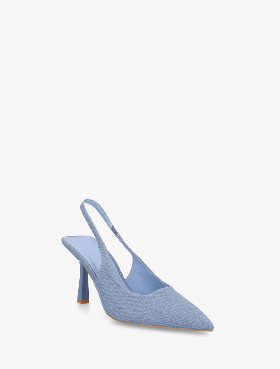 Escarpins pointus à talon ouvert - Bleu denim - 2