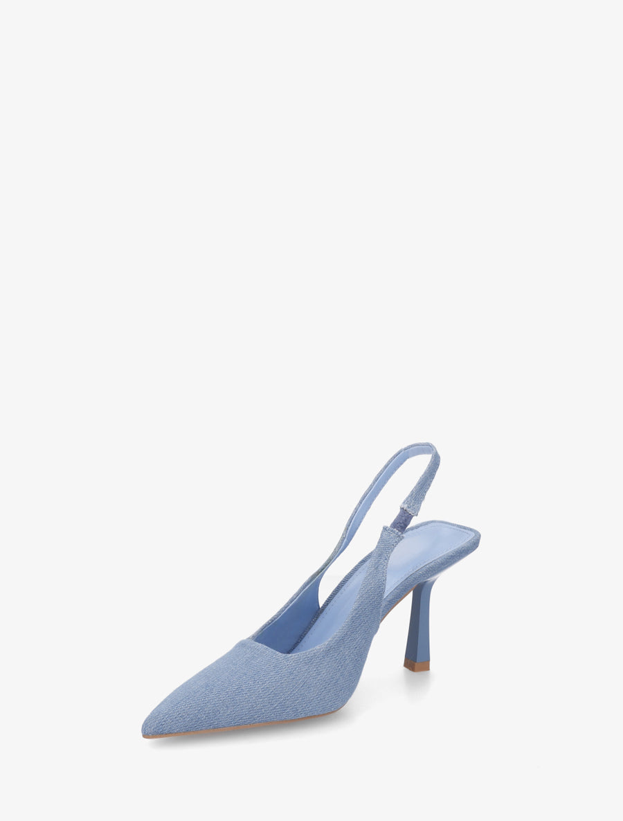 Escarpins pointus à talon ouvert - Bleu denim - 3