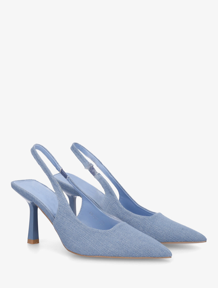 Escarpins pointus à talon ouvert - Bleu denim - 4