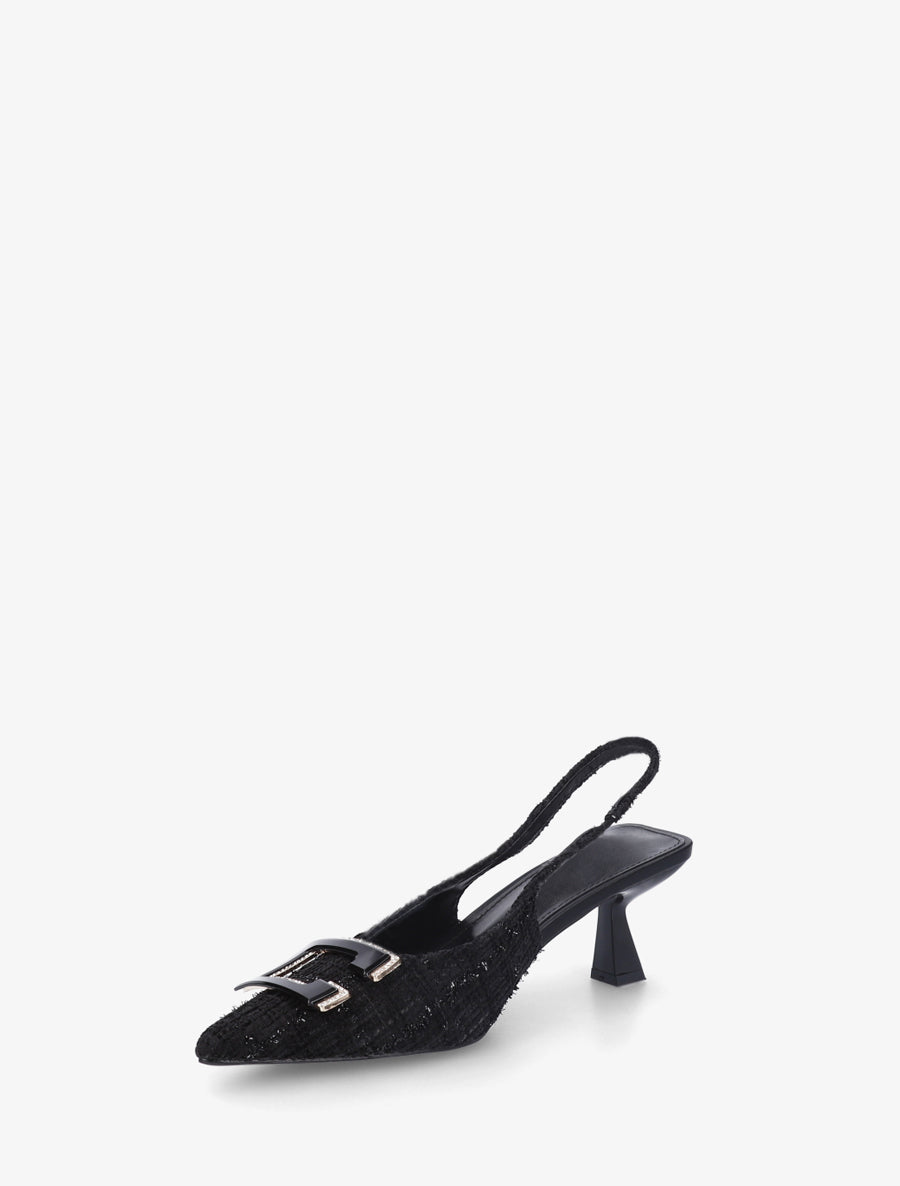 Escarpins en tweed à boucle strassée - Noir - 3