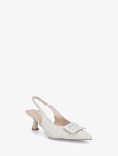 Escarpins en tweed à boucle strassée - Écru - 2
