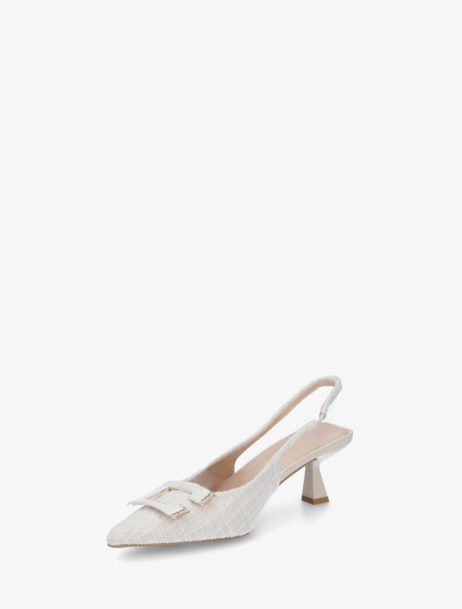 Escarpins en tweed à boucle strassée - Écru - 3