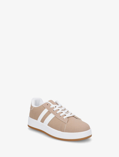 Sneakers effet nubuck à bandes contrastantes - Taupe - 2