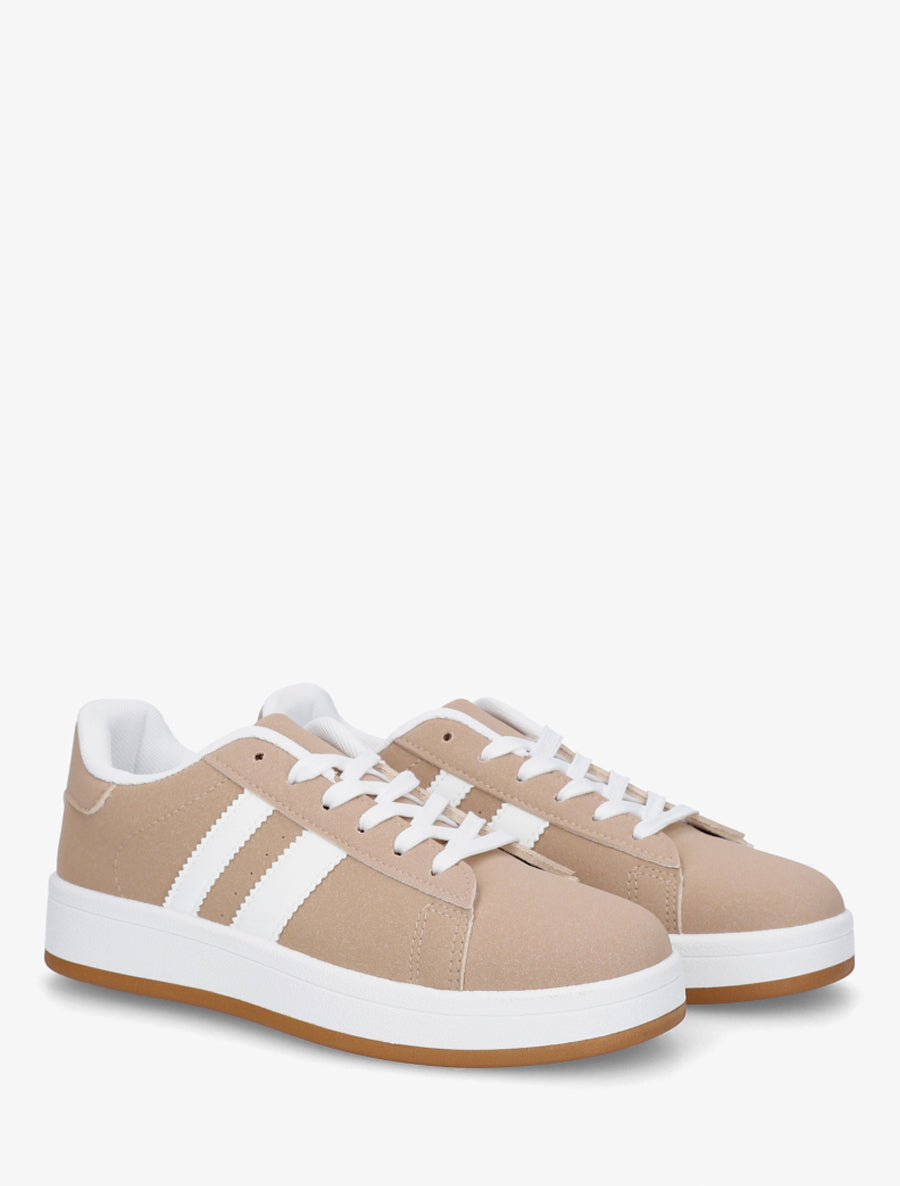 Sneakers effet nubuck à bandes contrastantes - Taupe - 4