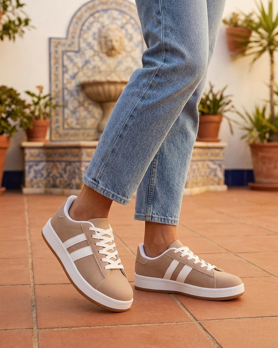 Sneakers effet nubuck à bandes contrastantes - Taupe