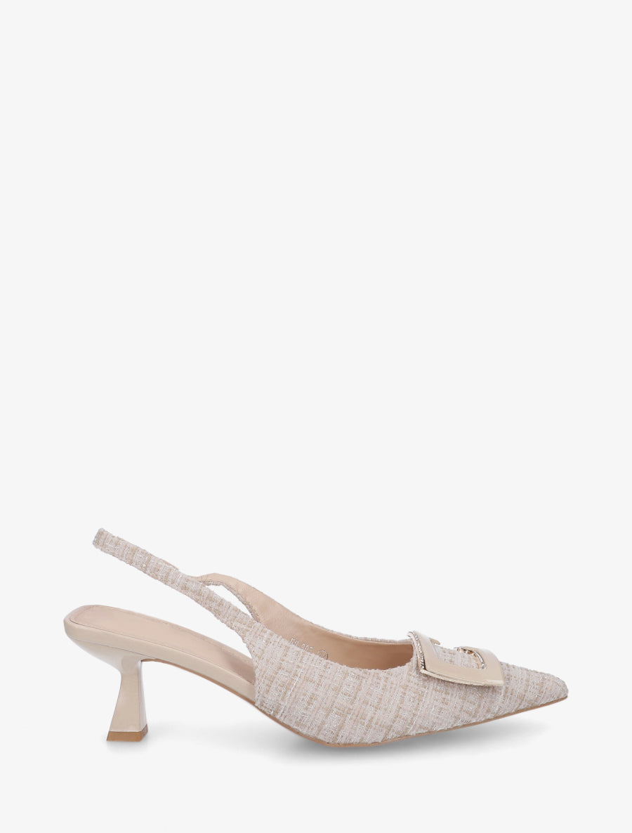 Escarpins en tweed à boucle strassée - Beige - 1