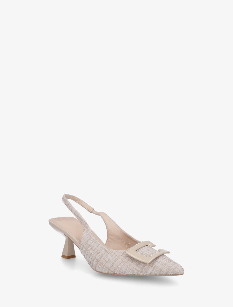 Escarpins en tweed à boucle strassée - Beige - 2