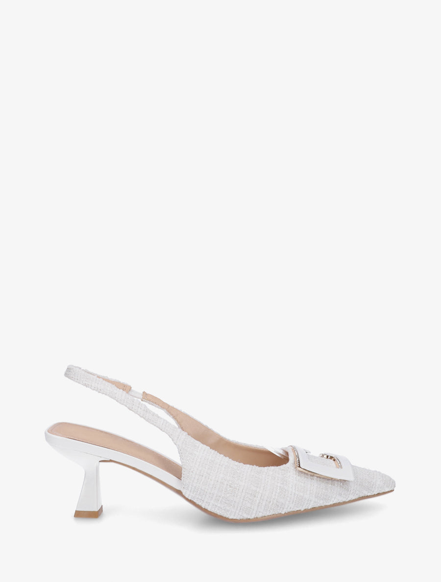 Escarpins en tweed à boucle strassée - Blanc - 1