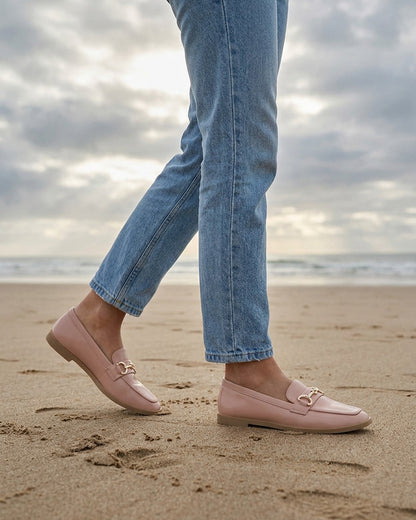 Mocassins en simili à boucle bijou - Nude