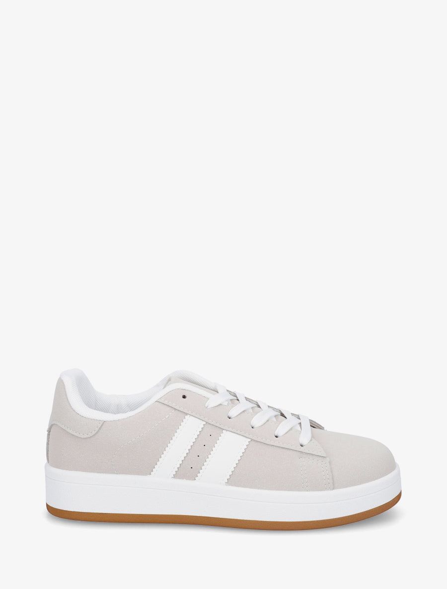 Sneakers effet nubuck à bandes contrastantes - Gris - 1