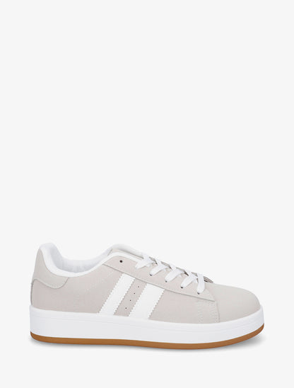 Sneakers effet nubuck à bandes contrastantes - Gris - 1