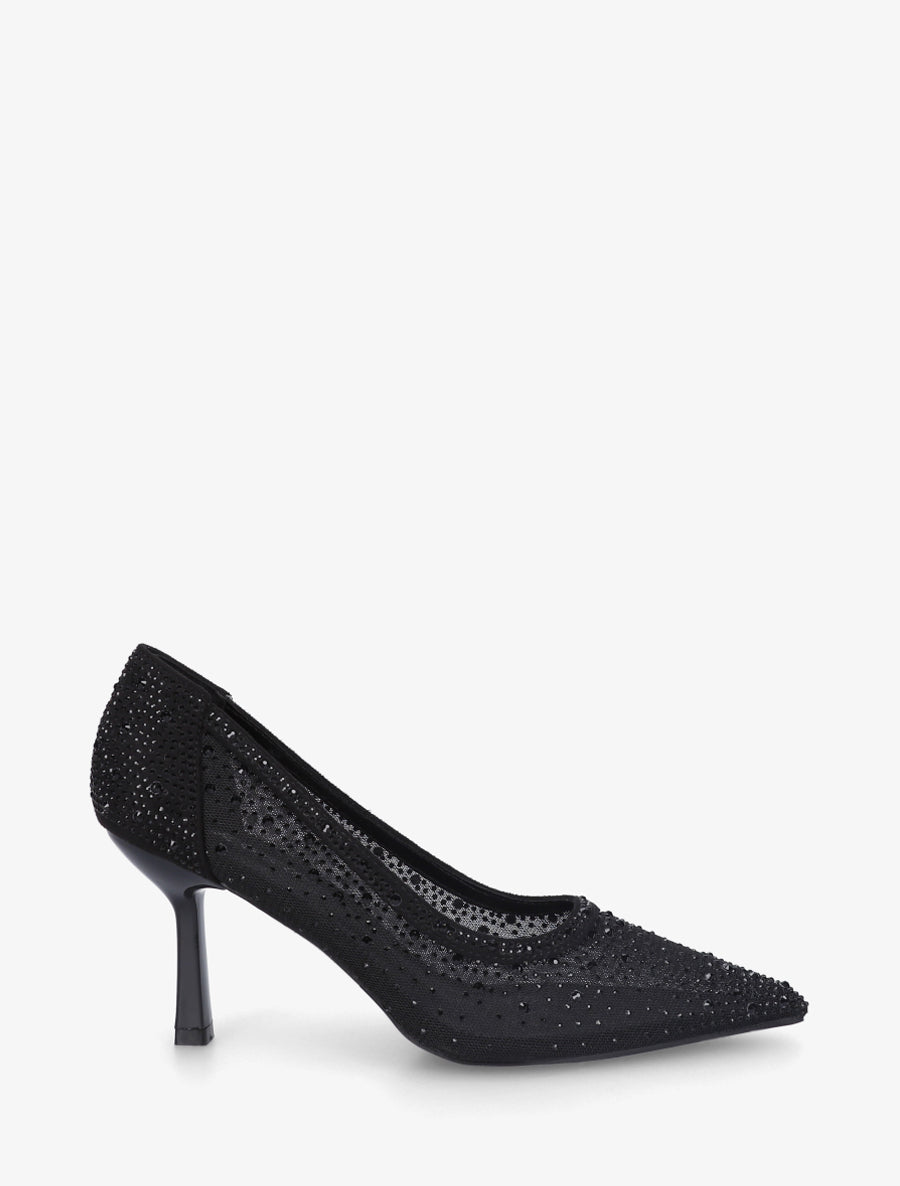 Escarpins à strass en tissu transparent - Noir - 1